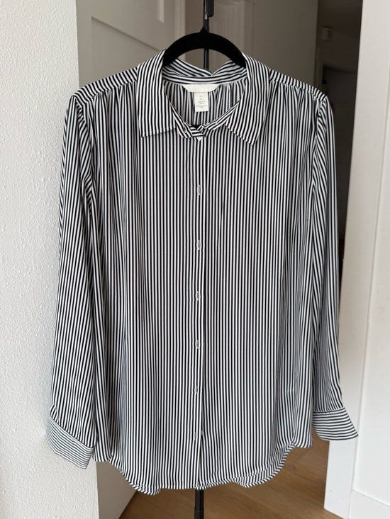 H&M Tops - Black and White Vertical Stripe Button-Up Blouse
